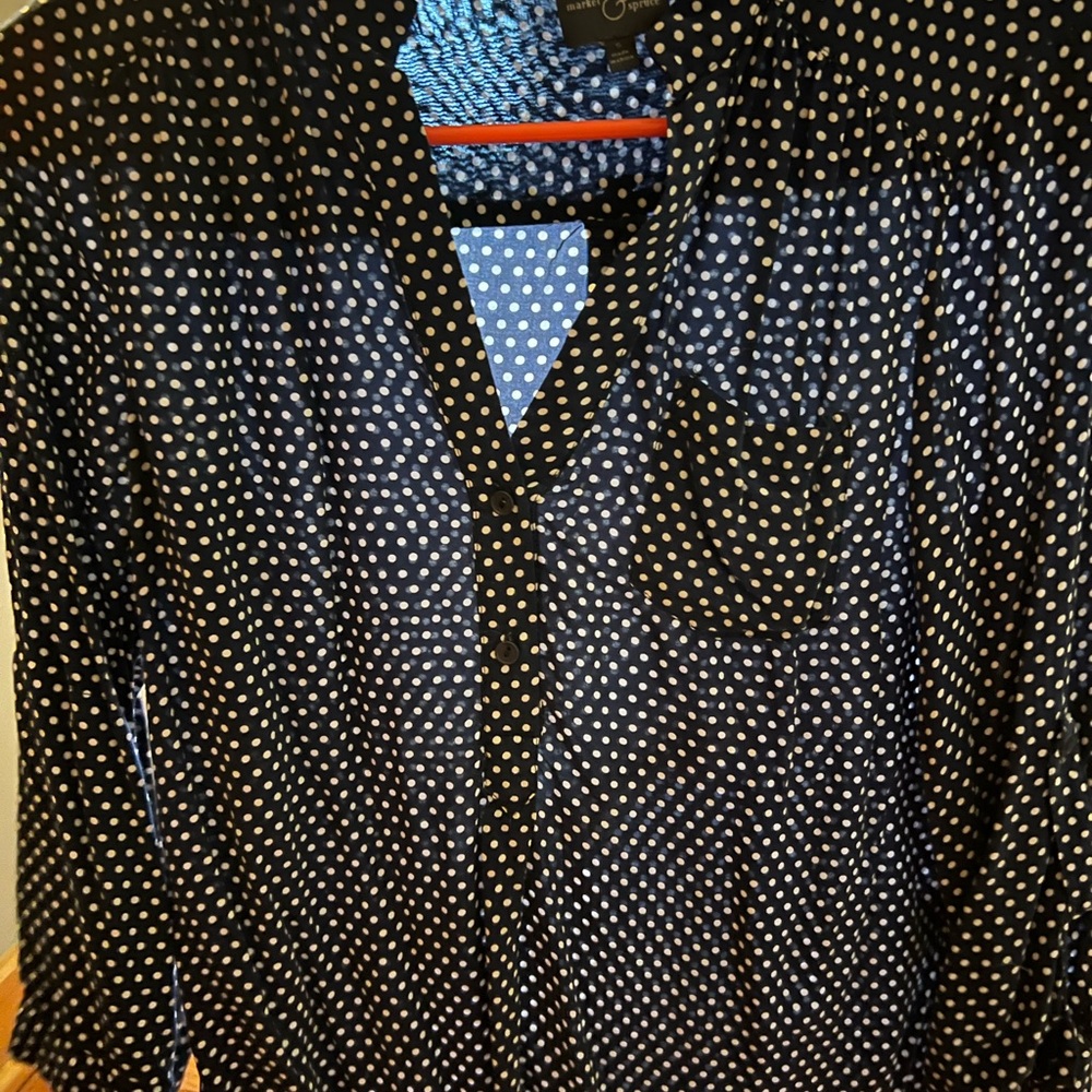 Market & Spruce Navy Blue and White Button Down Shirt